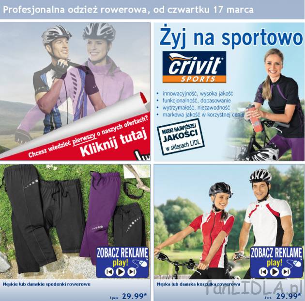 Profesjonalna odzież rowerowa, gazetka Lidl od czwartku 17 marca 2011