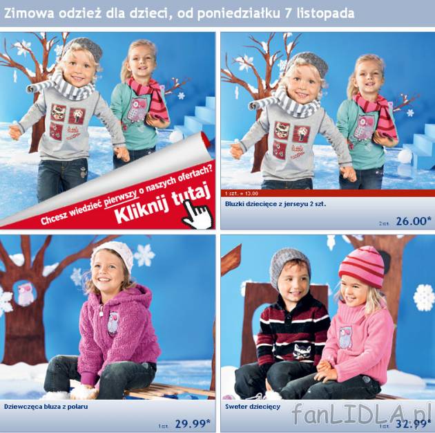 Zimowa odzież dla dzieci - gazetka Lidl od poniedziałku 7 listopada 2011