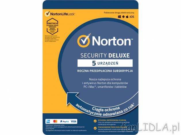 Roczna subskrypcja Norton Security Deluxe dla 5 urządzeń* , cena 59,90 PLN 
- ...
