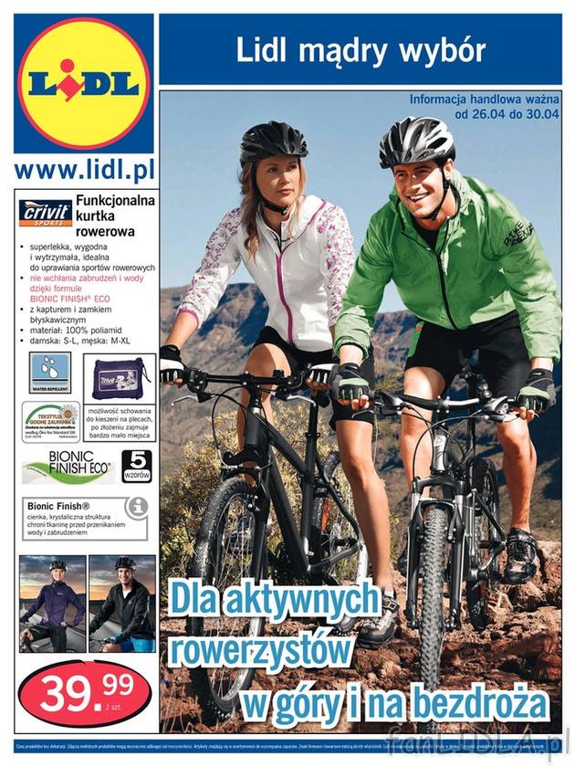 Lidl gazetka od 26 kwietnia do 30 kwietnia 2011. Dla aktywnych rowerzystów na góry ...