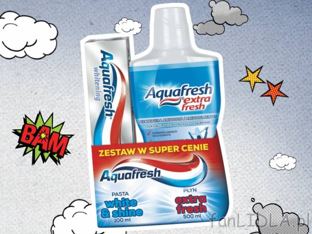 Aquafresh płyn do płukania jamy ustnej pasta wybielajaca , cena 9,99 PLN za zestaw ...