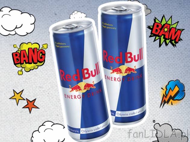 Red Bull , cena 3,99 PLN za 250 ml, 100ml=1,60 PLN. 
- Cena za 1 sztukę obowiązuje ...