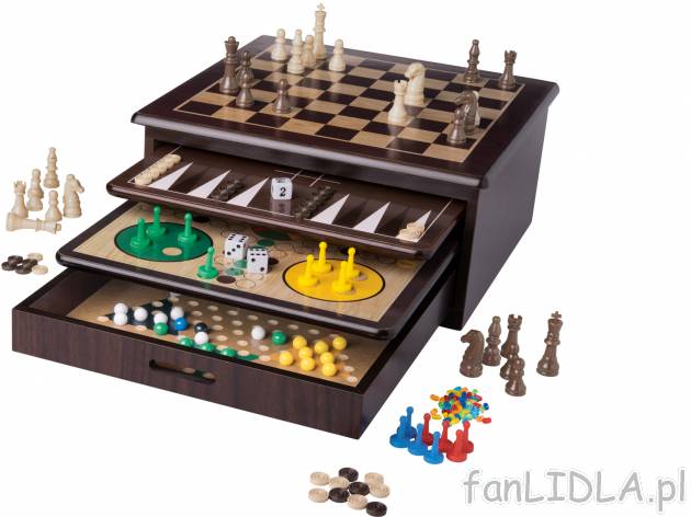 Drewniana kolekcja gier 10 w 1 Playtive, cena 89,90 PLN 
- w zestawie: szachy, warcaby, ...