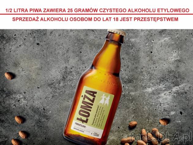 Łomża podkapslowa piwo, cena 1,99 PLN za 330 ml, 1L=6,03 PLN.