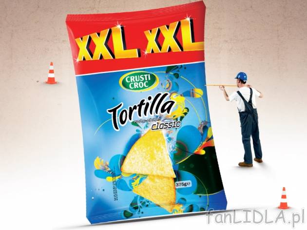 Chipsy tortilla , cena 4,99 PLN za 375 g, 1kg=13,31 PLN. 
- Chrupiące chipsy tortilla ...