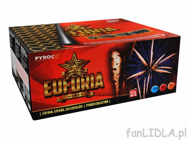Bateria 120-strzałowa „Euforia” , cena 139,00 PLN 
- czerwone, zielone i niebieskie ...