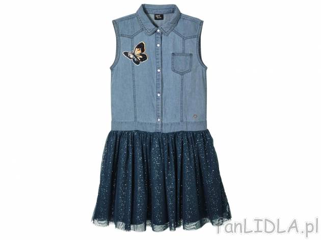 Sukienka dziewczęca , cena 39,99 PLN. Sukienka z modnie połączonych materiałów: ...