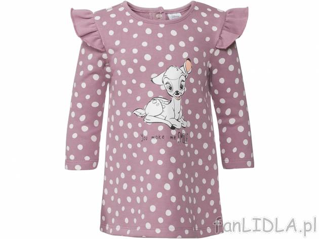 Sukienka dresowa niemowlęca Disney, cena 24,99 PLN 
- rozmiary: 62-92
- 84% bawełny, ...