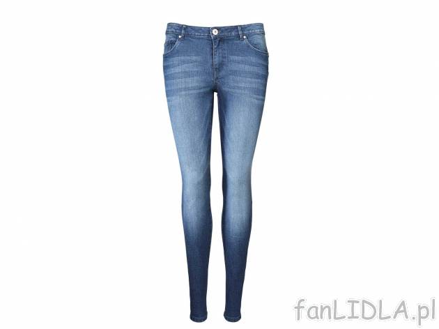 Jeansy push-up ze stretchem , cena 44,99 PLN. Spodnie jeansowe z wąskimi nogawkami, ...
