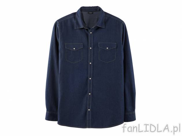 Jeansowa koszula , cena 39,99 PLN. Koszula jeansowa, z dwoma kieszonkami na piersiach. ...