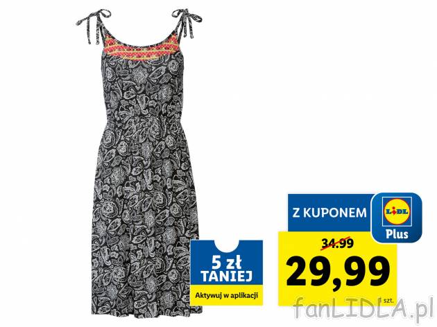 Sukienka z wiskozą Oeko Tex, cena 34,99 PLN 
- rozmiary: S-L
- kolorowy, wypukły ...