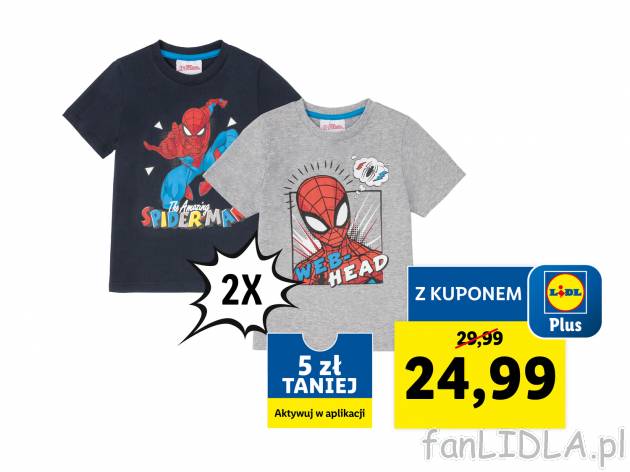 T-shirty dziecięce z bohaterami bajek, 2 szt. Oeko Tex, cena 29,99 PLN 
- rozmiary: ...