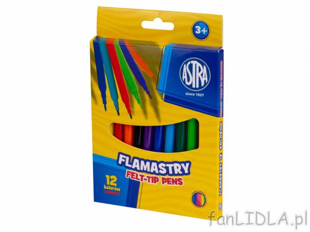 Flamastry Astra, 12 szt. , cena 4,49 PLN  
-  12 kolorów
-  3+
Opis
