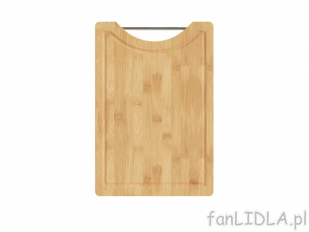Deska do krojenia Ernesto, cena 19,99 PLN 
- ok. 37,5 x 25,6 cm
- z drewna bambusowego
Opis
 ...
