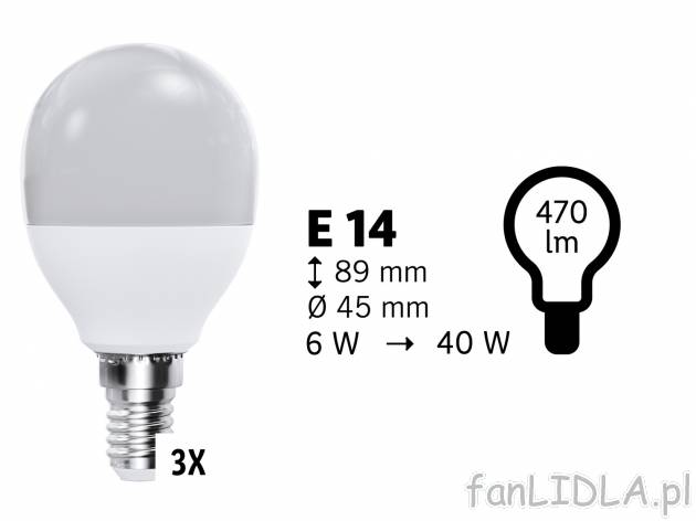 Żarówki LED, 3 szt.* Livarno, cena 11,99 PLN 
*Artykuł dostępny wyłącznie ...