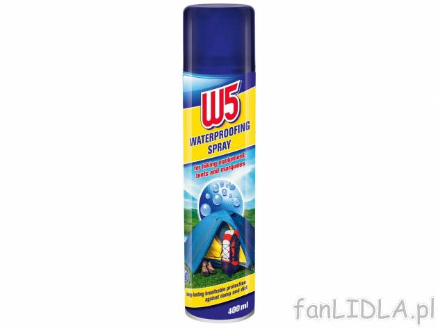 Spray do impregnacji namiotów , cena 8,99 PLN  
-  400 ml/1 opak.
-  1 l = 22,48
