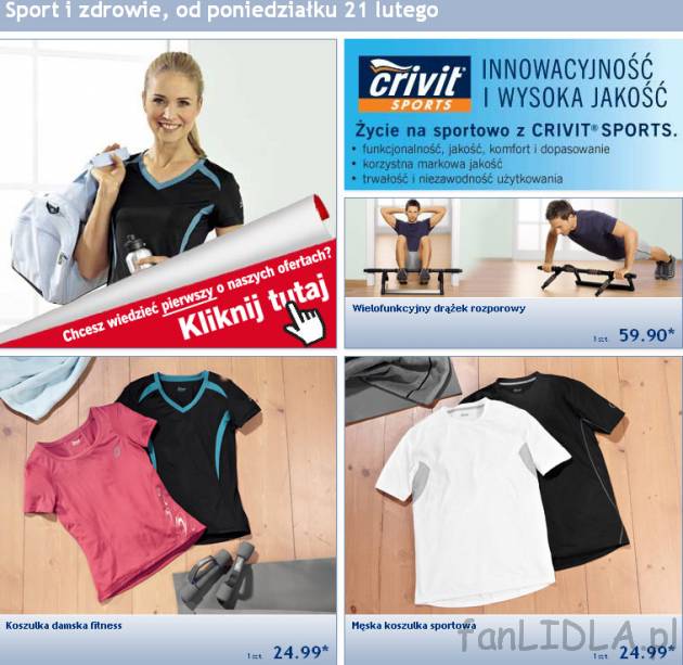 Koszulka damska do fitness, męska koszulka sportowa. Gazetka Lidl od poniedziałku ...