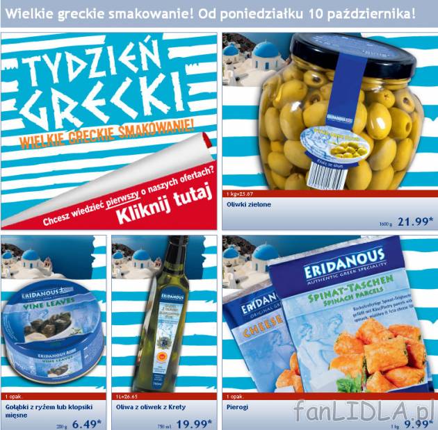 Tydzień grecki w Lidl od 10 października 2011: Oliwki zielone, Gołąbki z ryżem ...