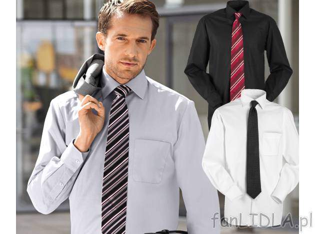 Koszula męska ława do prasowania z jedwabnym krawatem, cena 59PLN
- z długim ...