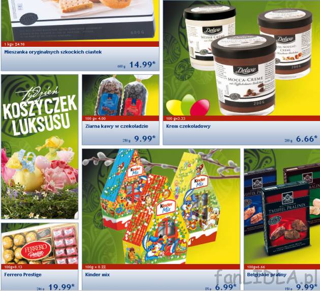 Mieszanka oryginalnych szkockich ciastek, Ferrero Prestige, Ziarna kawy w czekoladzie, ...