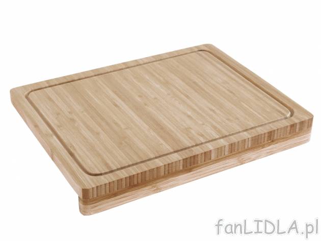 Deska XXL z drewna bambusowego , cena 39,99 PLN 
- wymiary: 35 cm x 45 cm
- listwa ...