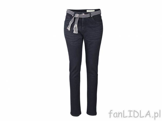 Jeansy z paskiem , cena 39,99 PLN. Damskie jeansy z paskiem o prostym kroju. 
- ...