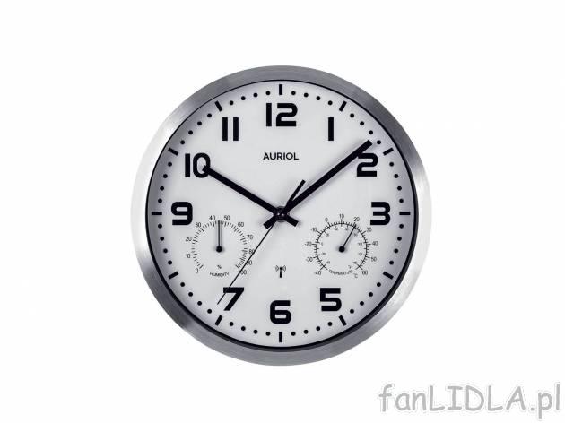 Zegar ścienny , cena 39,99 PLN 
-  wskazuje jednocześnie godzinę, temperaturę ...