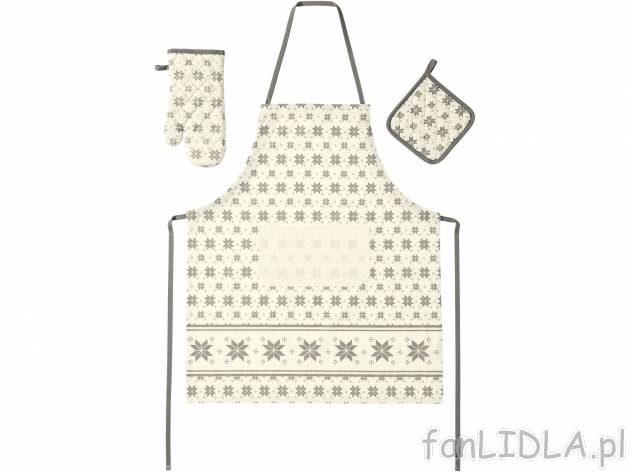 Zestaw kuchenny: fartuch, rękawica i łapka , cena 24,99 PLN 
- 100% bawełna
- ...