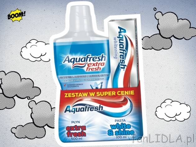 Aquafresh płyn do płukania jamy ustnej pasta wybielajaca , cena 9,99 PLN za zestaw, ...