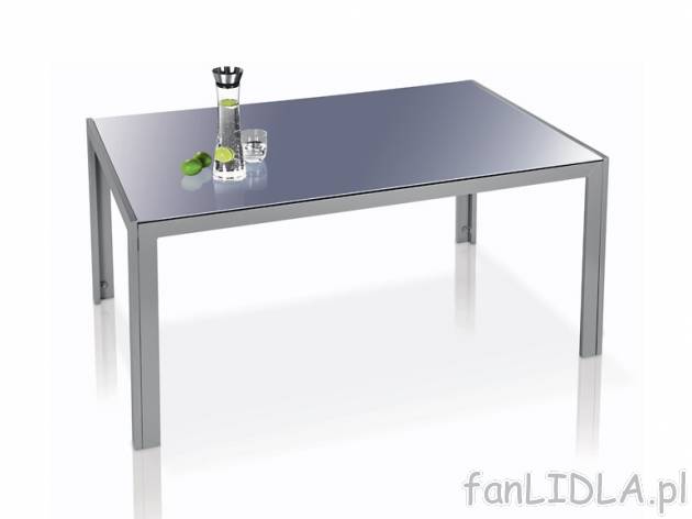 Aluminiowy stół szklany Florabest, cena 279,00 PLN za 1 szt. 
- wytrzymały i ...