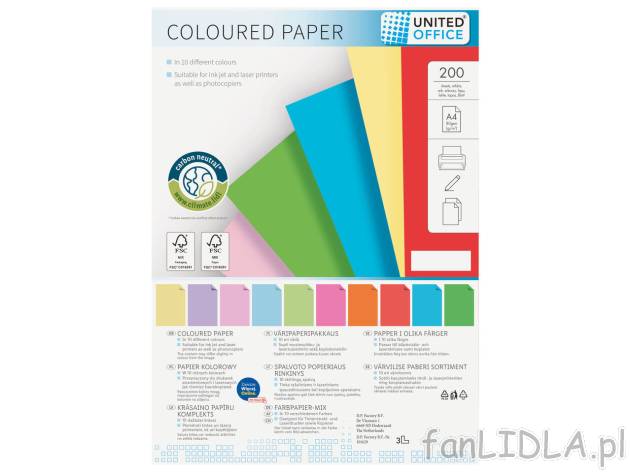 UNITED OFFICE® Papier kolorowy A4, 200 arkuszy , cena 15,99 PLN 
UNITED OFFICE® Papier ...