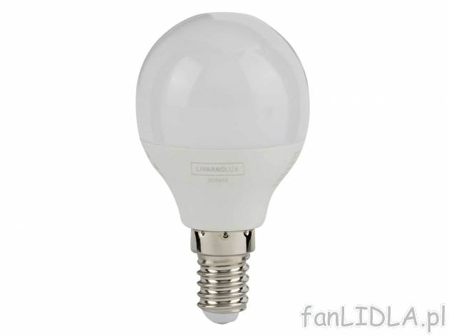 Żarówka LED , cena 13,99 PLN 
- E14
- 470 lm
- moc: 5,5 W co odpowiada żarówce ...