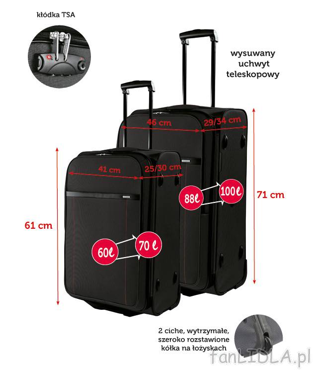 Zestaw walizek podróżnych 2 szt. , cena 222,00 PLN za 1 opak. 
- wzmocnione narożniki ...