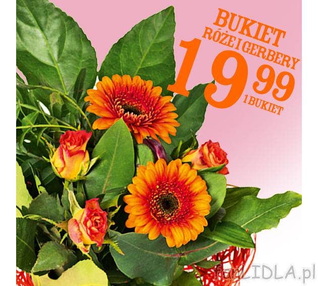 Róże i gerbery , cena 19,99 PLN za 1 bukiet 
- Róże i gerbery 
- 19.99 
- ...