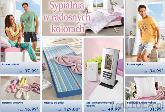 Sypialnia w radosnych kolorach Lidl: piżama damska Esmara Jolinesse, Baleriny domowe, ...