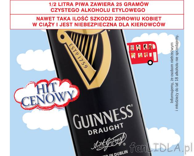 Piwo Guinness Draught , cena 4,99 PLN za 440 ml 
-  Piwo Guinness Draught