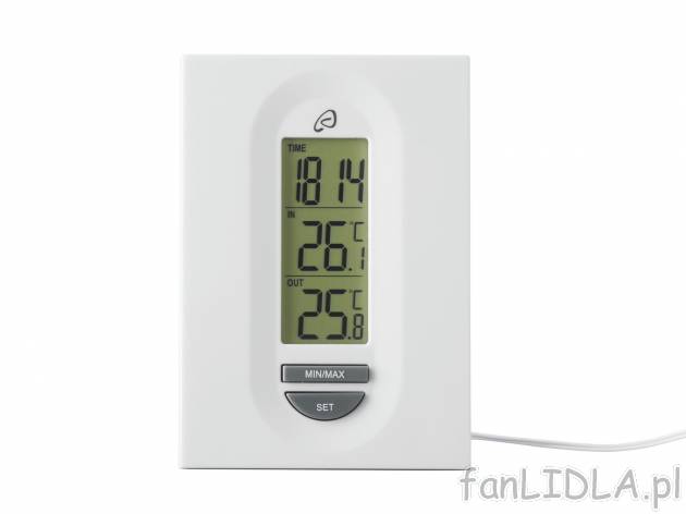 Termometr , cena 12,99 PLN 
- jednoczesne wskazywanie godziny oraz temperatur wewnątrz ...