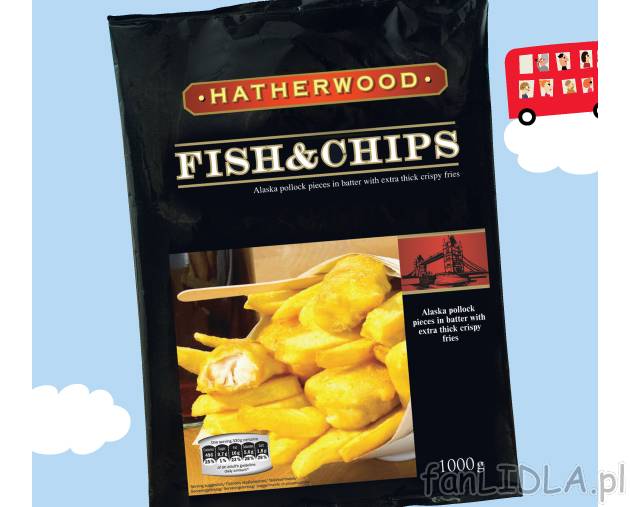 Fish&Chips , cena 13,99 PLN za 1 kg 
- filet z mintaja ( 40%) w cieście z ...