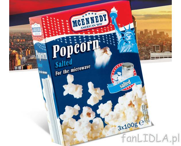 Popcorn , cena 4,49 PLN za 3x100 g 
- Chrupiący popcorn do przygotowania w mikrofalówce ...