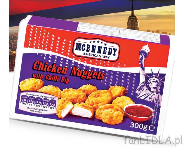 Nuggetsy z kurczaka , cena 7,49 PLN za 300 g 
- 12 pysznych, chrupiących nuggetsów ...
