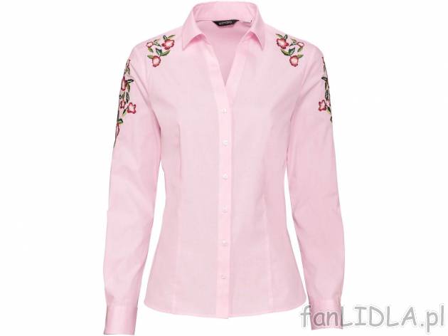 Koszula , cena 49,99 PLN. Damska koszula z aplikacją wyszywanych kwiatów na ramionach. ...