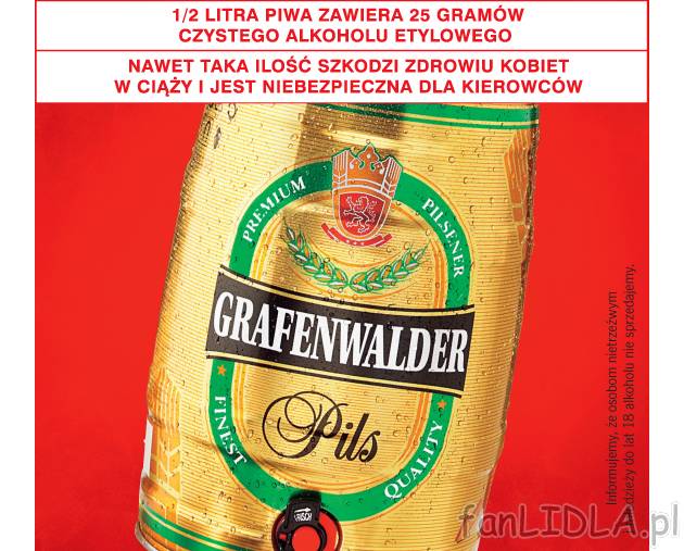 Piwo Grafenwalder , cena 29,99 PLN za 5 L 
- Beczułka z kurkiem. 
- 4,9% alkoholu. ...