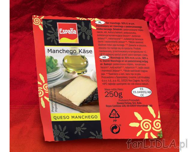 Ser Manchego , cena 11,99 PLN za 250 g 
- Pyszny, długodojrzewający ser z pasteryzowanego ...