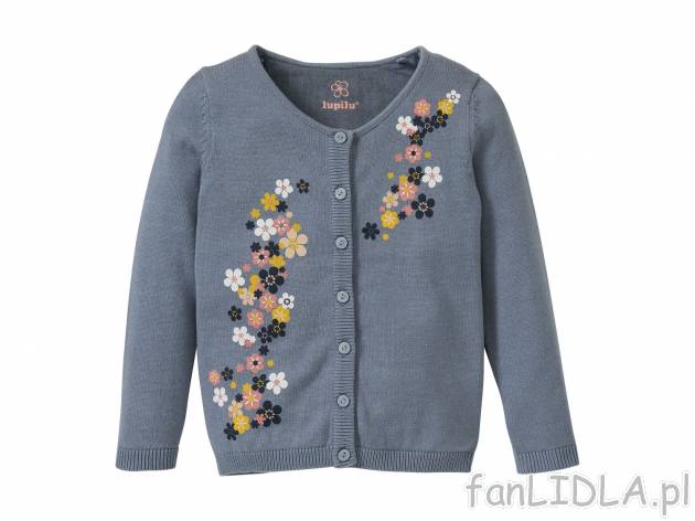 Sweterek dziewczęcy z ciekawą aplikacją kwiatów, cena 19,99 PLN 
- 100% bawełny
- ...