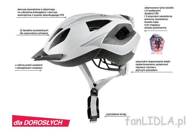 Kask rowerowy z wbudowanym oświetleniem Crivit Sports, cena 44,00 PLN za 1 szt. ...