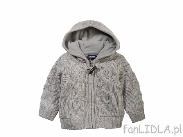 Sweter ocieplany z ciepłym kapturem i modnym splotem, cena 34,99 PLN za 1 szt. ...