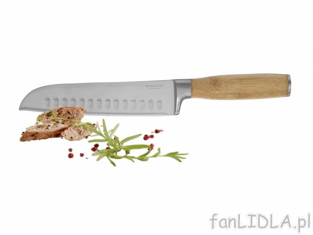 Nóż santoku , cena 29,99 PLN 
- ostre ostrze z nierdzewnej stali szlachetnej
- ...