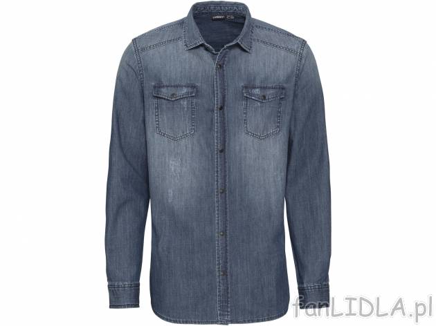 Koszula męska jeansowa z dwoma kieszonkami na piersi, cena 34,99 PLN 
- rozmiary: ...