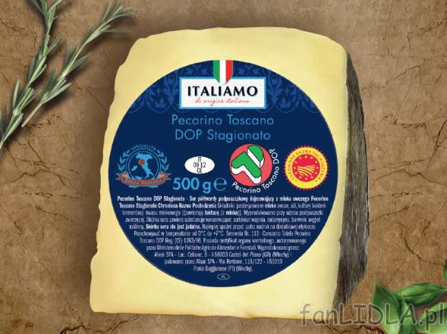 Ser Pecorino Toscano , cena 27,99 PLN za 500 g/1 opak., 1kg=55,98 PLN.