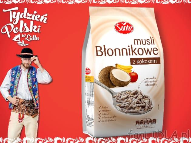 Sante Musli błonnikowe , cena 3,99 PLN za 200 g/1 opak., 100g=2,00 PLN.